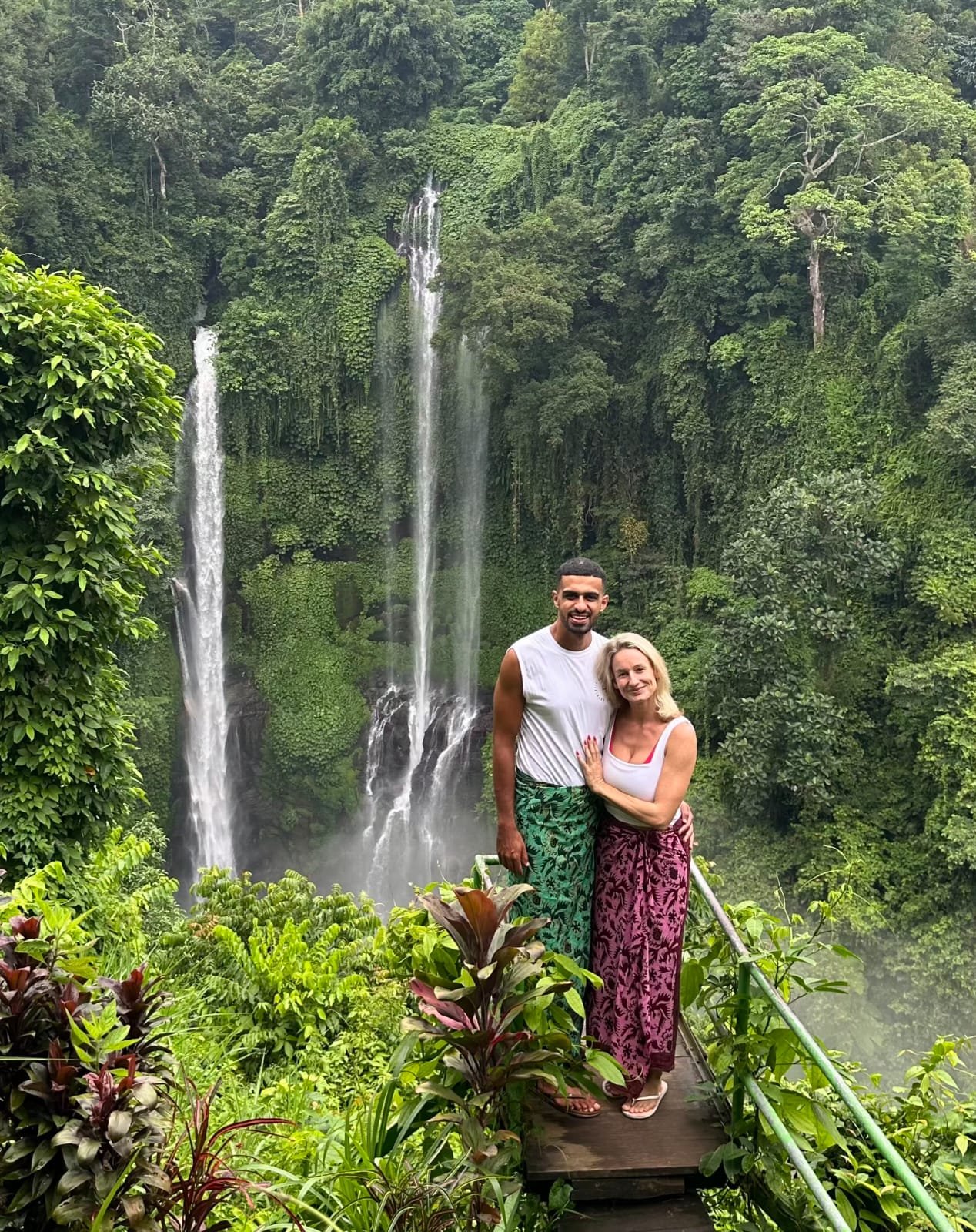 Ahmed and Ľudmila at Bali waterfall